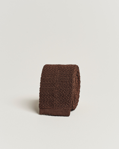 Herre | Preppy Authentic | Drake's | Knitted Silk 6.5 cm Tie Brown
