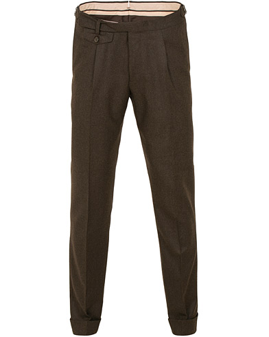  Jason Flannel Pleated Turn Up Trousers Brown