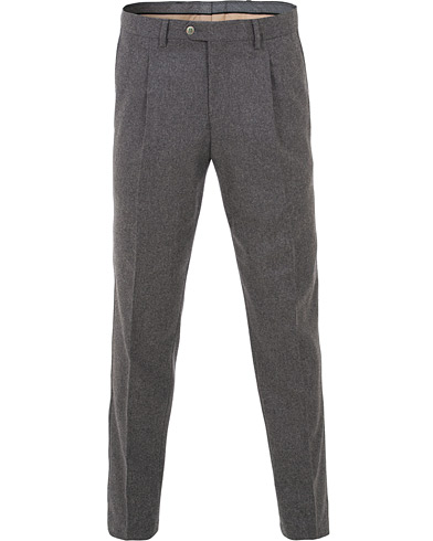  Delon Pleated Flannel Trousers Dark Grey