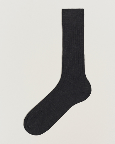 Herre | Sokker i merinould | Bresciani | Wool/Nylon Ribbed Short Socks Anthracite