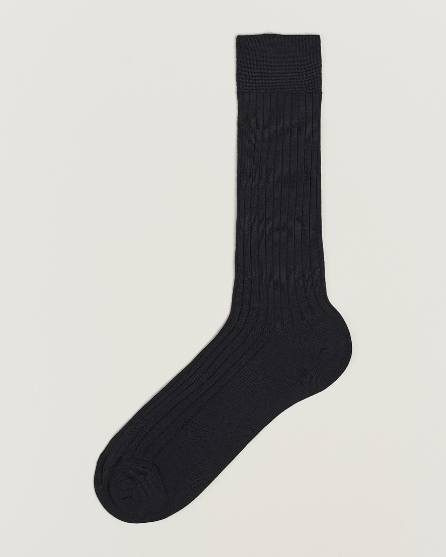 Bresciani Wool/Nylon Ribbed Short Socks Black – Sort