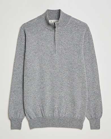 Herre | Kashmirtrøjer | Piacenza Cashmere | Cashmere Half Zip Sweater Light Grey