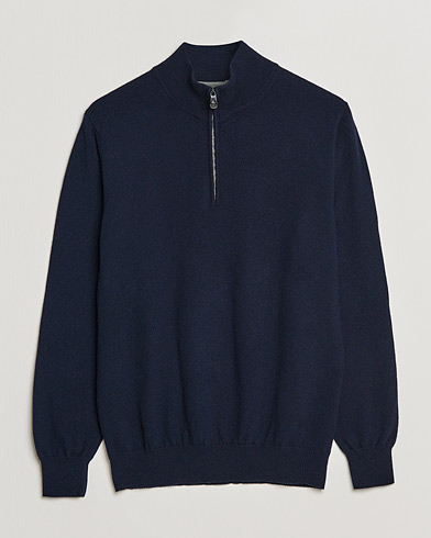 Herre | Half-zip | Piacenza Cashmere | Cashmere Half Zip Sweater Navy