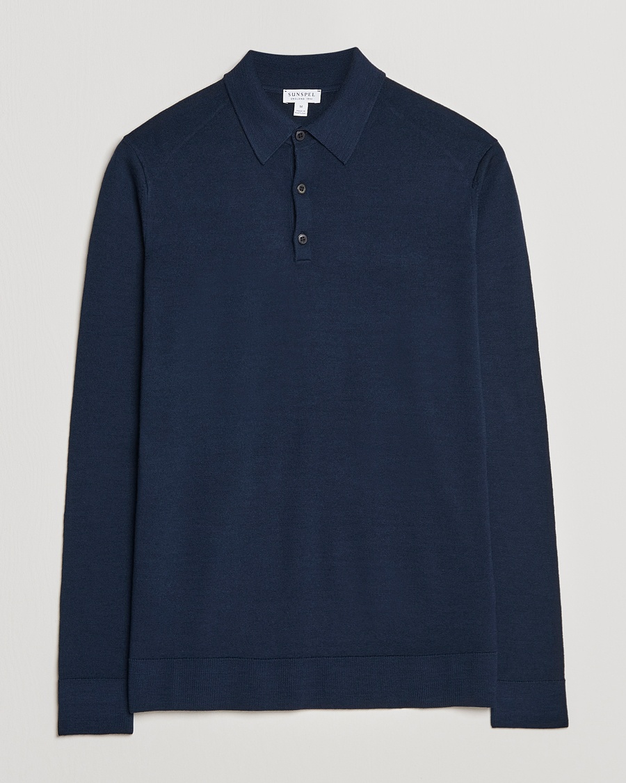 Sunspel Long Sleeve Polo Navy – Blå