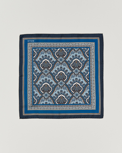 Herre | Eton | Eton | Silk Paisley Print Pocket Square Blue
