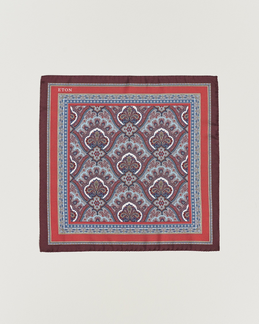 Eton Silk Paisley Print Pocket Square Red – Rød