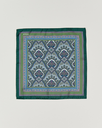 Herre | Lommeklude | Eton | Silk Paisley Print Pocket Square Green