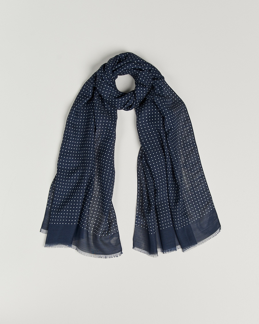 Eton Silk Wool Polka Dot Scarf Blue