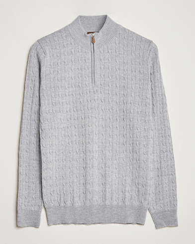 Herre | Tøj | Stenströms | Merino Wool Cable Half Zip Light Grey