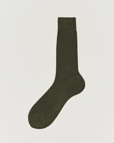 Herre | Almindelige sokker | Bresciani | Cotton Ribbed Short Socks Olive Green