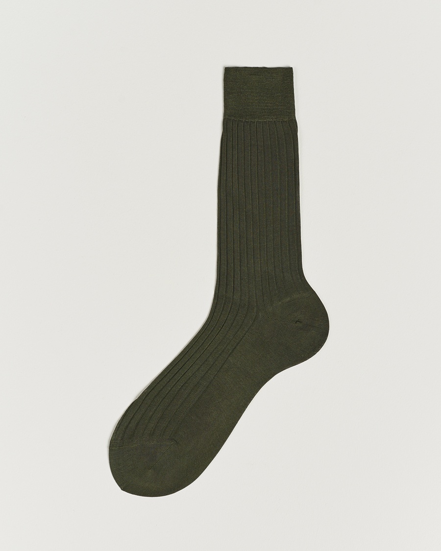 Bresciani Cotton Ribbed Short Socks Olive Green – Grøn