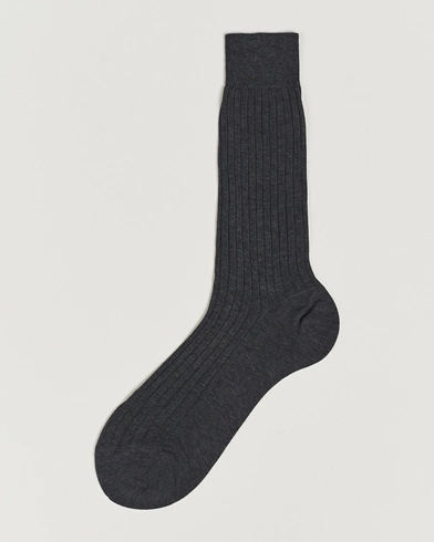 Herre | Strømper | Bresciani | Cotton Ribbed Short Socks Grey Melange