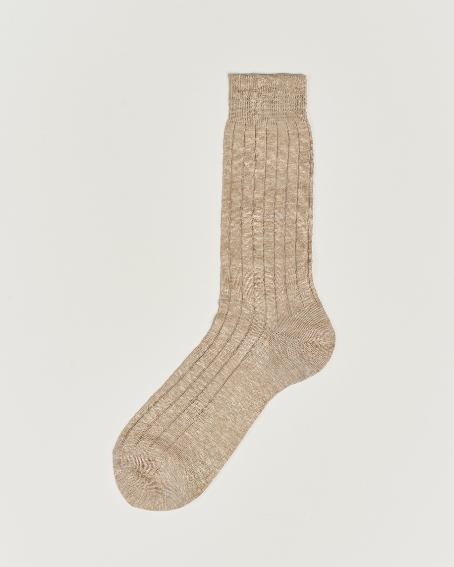 Herre | Strømper | Bresciani | Linen Ribbed Short Socks Sand Melange