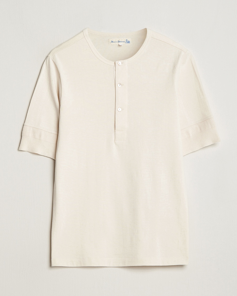 Herre | | Merz b. Schwanen | Short Sleeve Organic Cotton Henley Nature