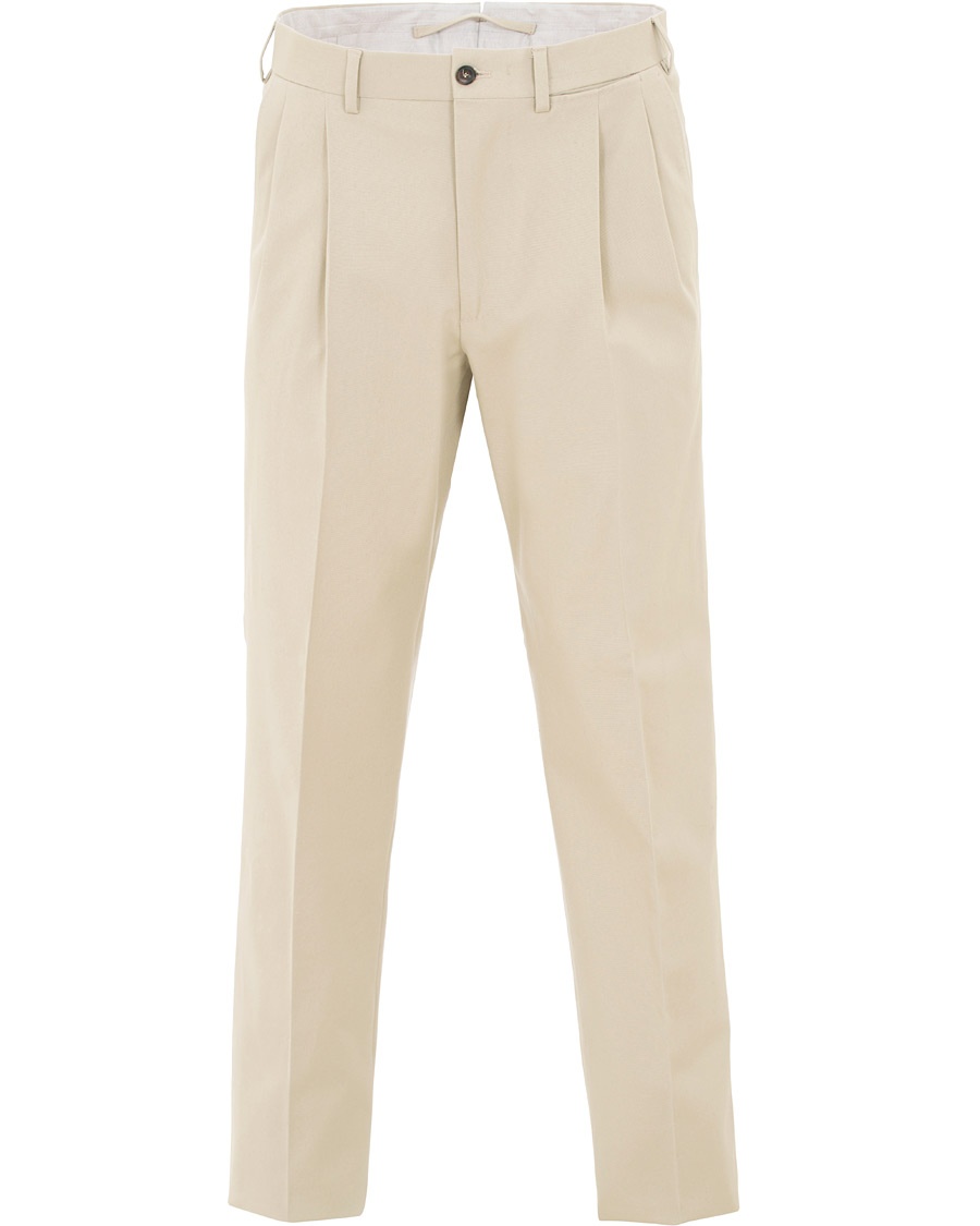  Anton Long Double Pleated Cotton Trousers Beige