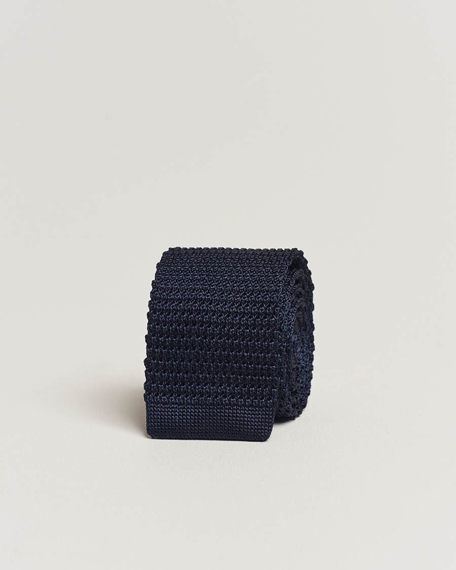 Amanda Christensen Knitted Silk Tie 6 cm Navy – Blå