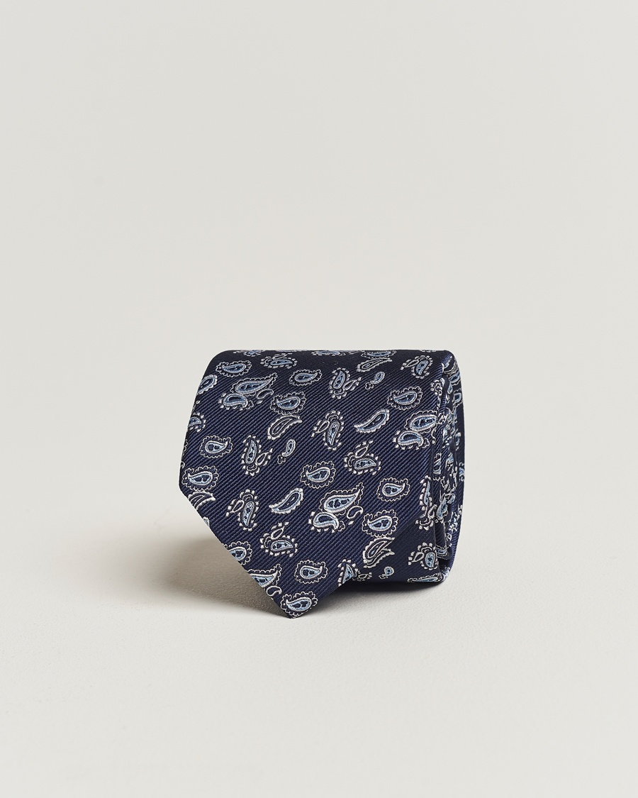 Amanda Christensen Paisley Woven Silk Tie 8 cm Navy – Blå