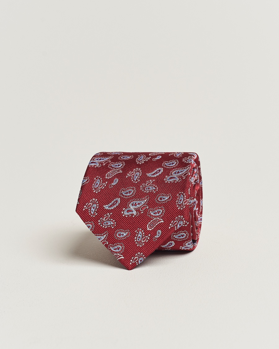 Amanda Christensen Paisley Woven Silk Tie 8 cm Wine Red – Rød