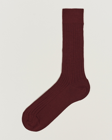 Herre |  | Bresciani | Wool/Nylon Ribbed Short Socks Burgundy