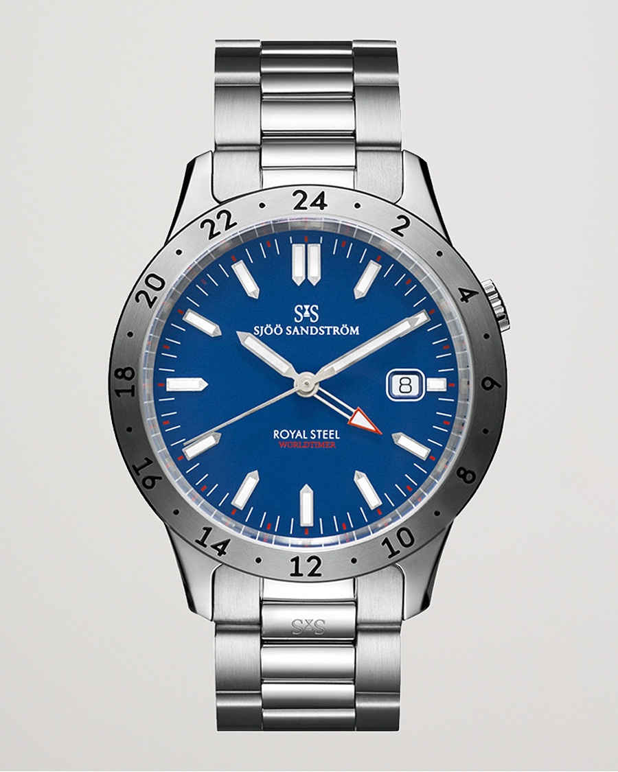Herre | Stållænke | Sjöö Sandström | Royal Steel Worldtimer 41mm Blue with Steel