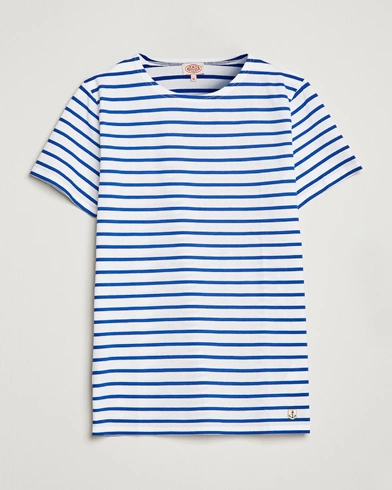 Herre | Kortærmede t-shirts | Armor-lux | Hoëdic Boatneck Héritage Stripe T-shirt White/Blue