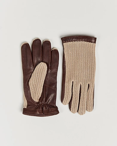 Herre | Varmende tilbehør | Hestra | Adam Crochet Wool Lined Glove Chestnut/Beige