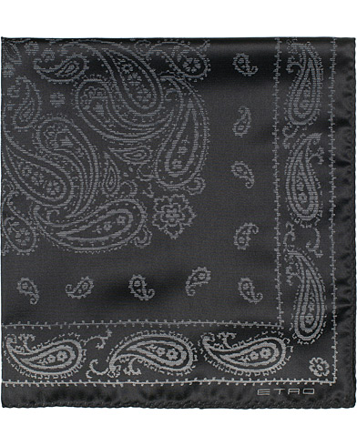  Paisley Silk Pocket Square Black