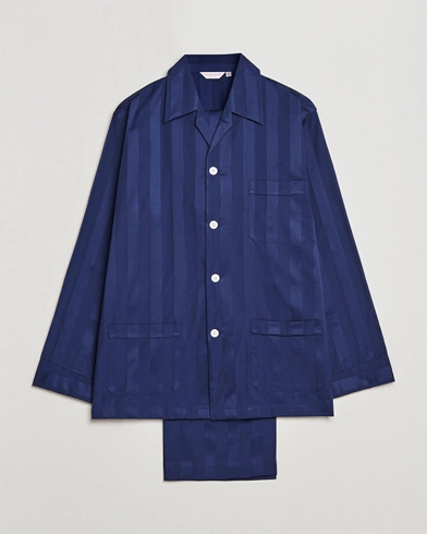 Herre | Loungewear-afdelingen | Derek Rose | Striped Cotton Satin Pyjama Set Navy
