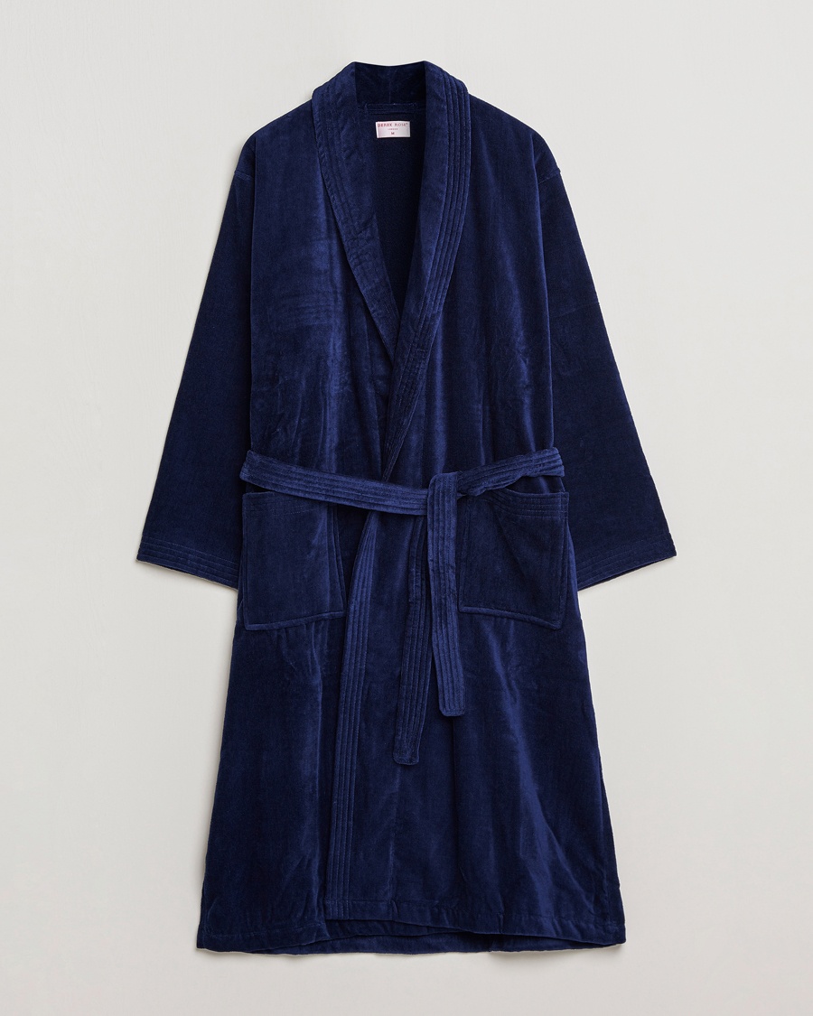 Derek Rose Cotton Velour Gown Navy – Blå