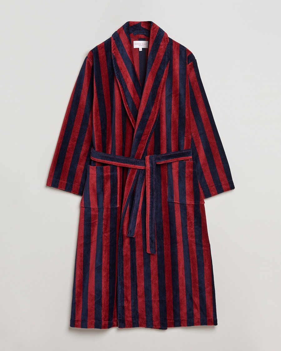Derek Rose Cotton Velour Striped Gown Red/Blue – Blå