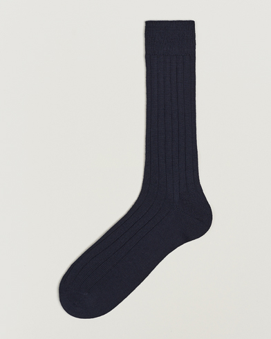 Herre | Italian Department | Bresciani | Wool/Nylon Heavy Ribbed Socks Navy