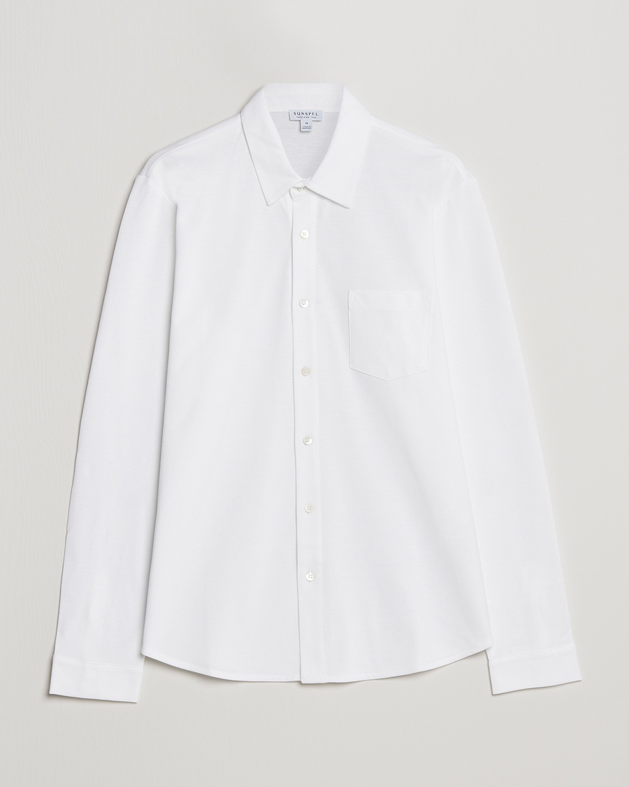 Sunspel Long Sleeve Pique Shirt White