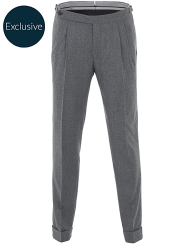  Carl Double Pleated Flannel Trousers Grey