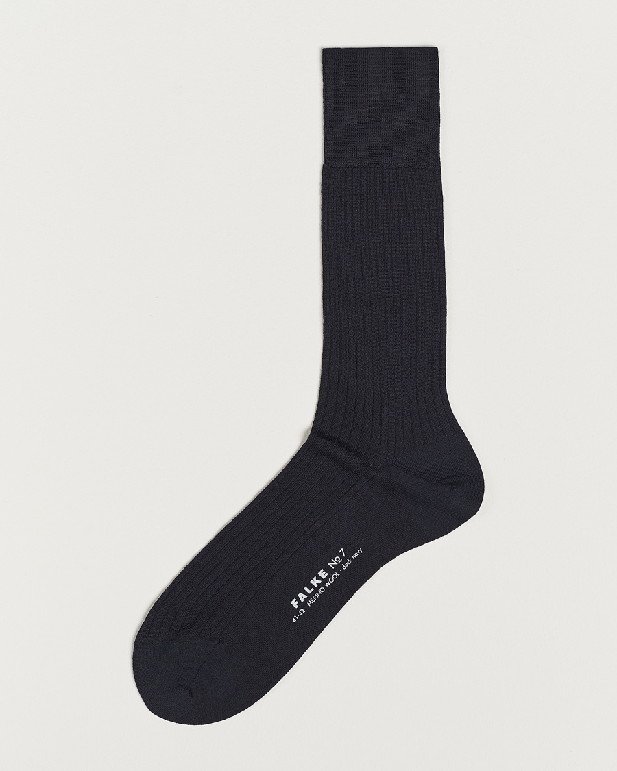 No. 7 Finest Merino Ribbed Socks Navy - CareOfCarl.dk