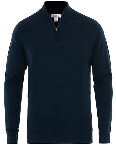 Herre |  | Sunspel | Merino Half Zip Sweater Light Navy