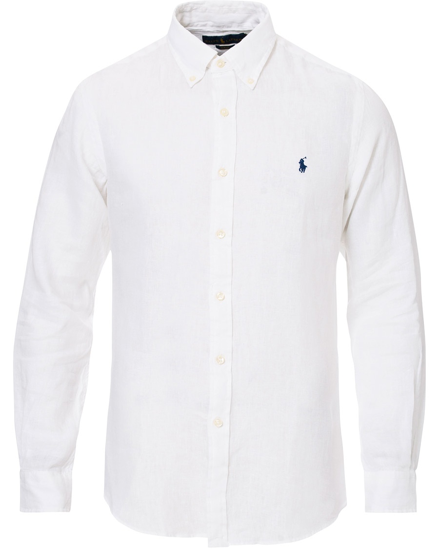  Slim Fit Linen Button Down Shirt White