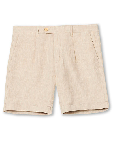  Marlow Pleated Linen Shorts Khaki