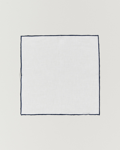 Herre | Lommeklude | Amanda Christensen | Linen Paspoal Pocket Square White/Navy