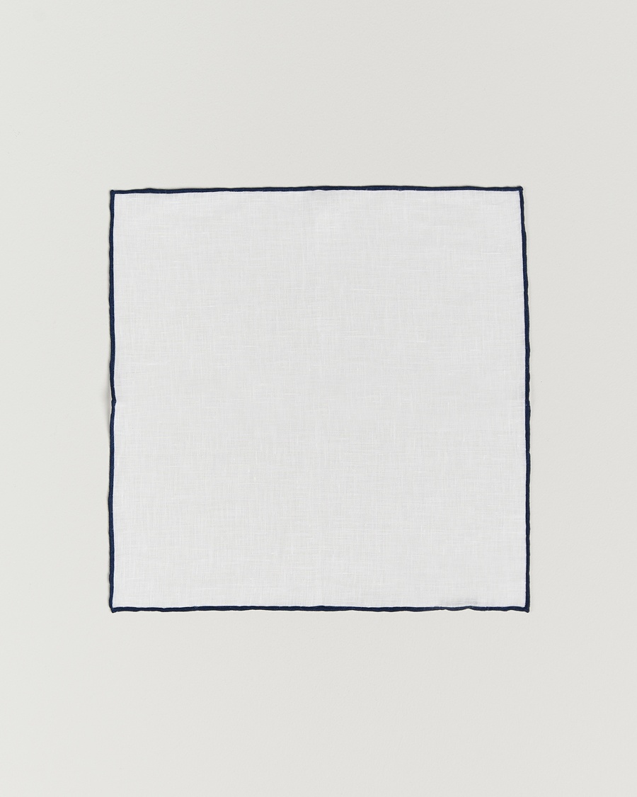 Amanda Christensen Linen Paspoal Pocket Square White/Navy – Hvid