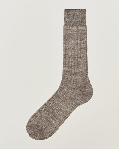 Herre | The linen lifestyle | Bresciani | Linen Ribbed Short Socks Brown Melange