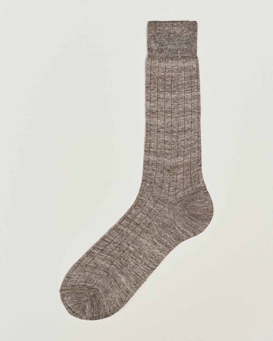 Herre | Strømper | Bresciani | Linen Ribbed Short Socks Brown Melange
