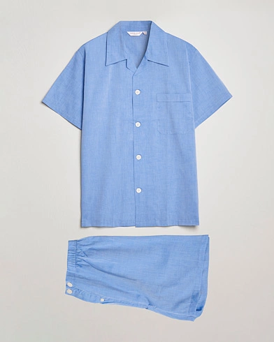 Herre | Loungewear | Derek Rose | Shortie Cotton Pyjama Set Blue