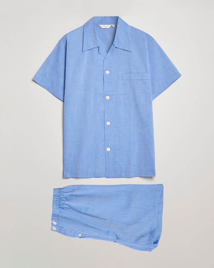 Derek Rose Shortie Cotton Pyjama Set Blue – Blå
