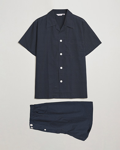 Herre | Loungewear | Derek Rose | Shortie Polka Dot Cotton Pyjama Set Navy
