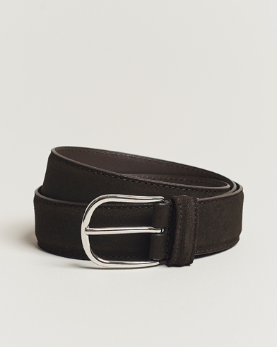 Herre | Italian Department | Anderson's | Suede 3,5 cm Belt Dark Brown