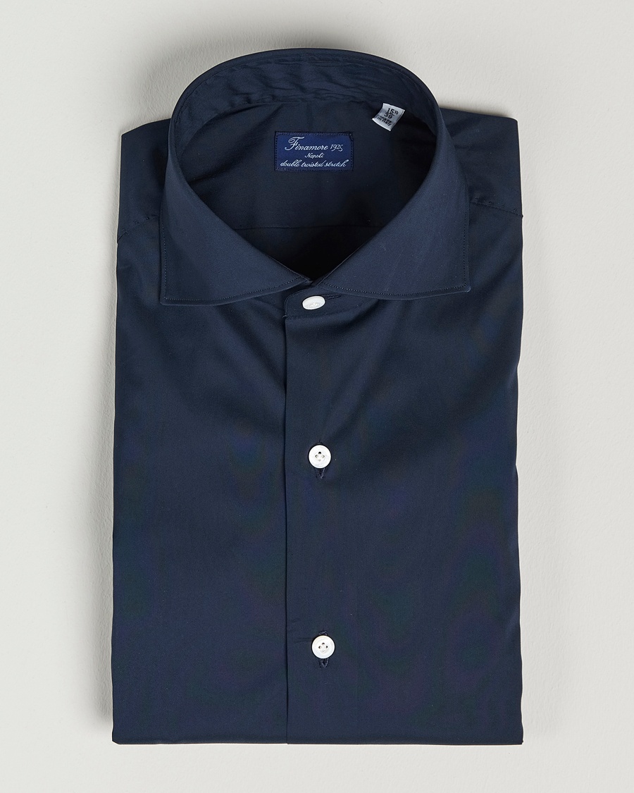 Finamore Napoli Milano Slim Fit Stretch Shirt Navy – Blå