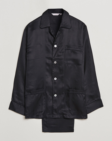 Herre | Loungewear | Derek Rose | Striped Silk Pyjama Set Black