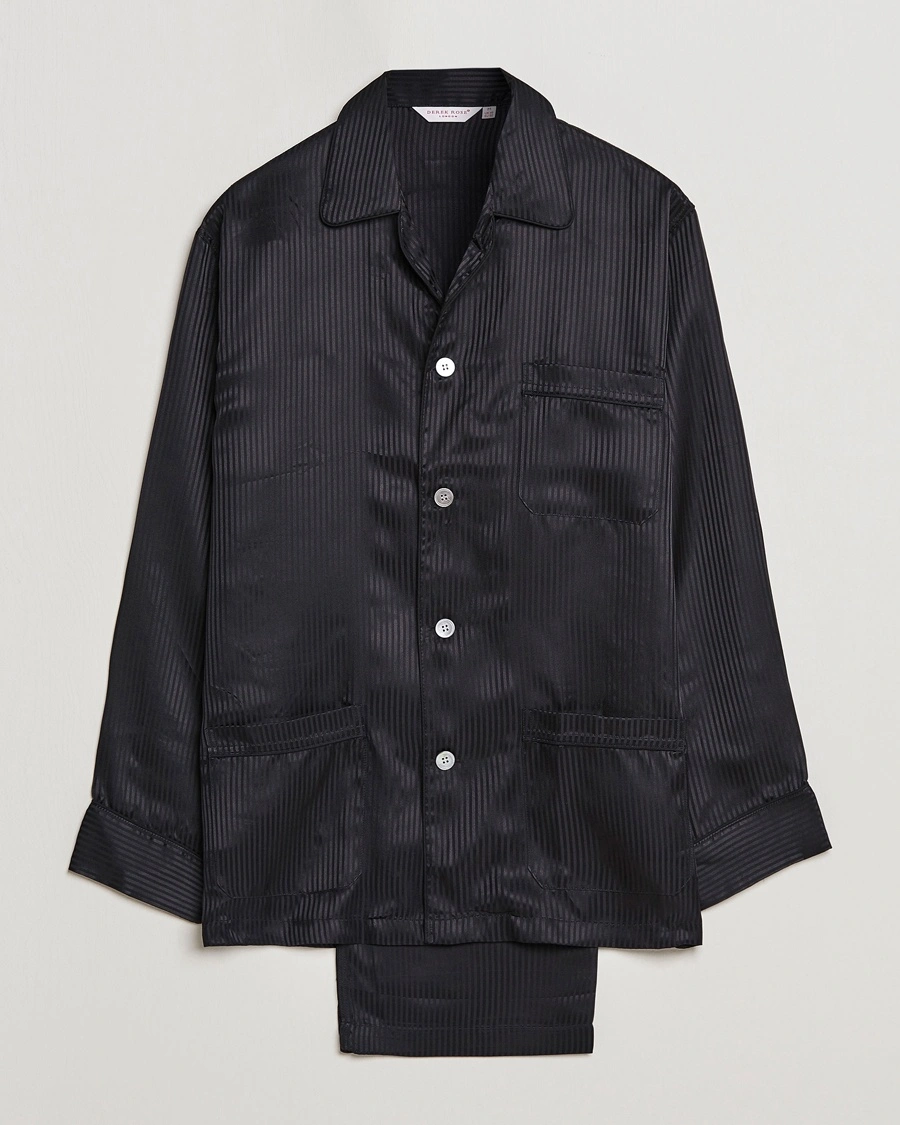 Derek Rose Striped Silk Pyjama Set Black – Sort