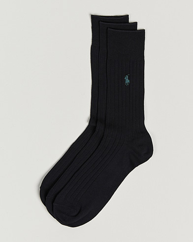 Herre | Preppy AuthenticGAMMAL | Polo Ralph Lauren | 3-Pack Egyptian Cotton Ribbed Socks Black