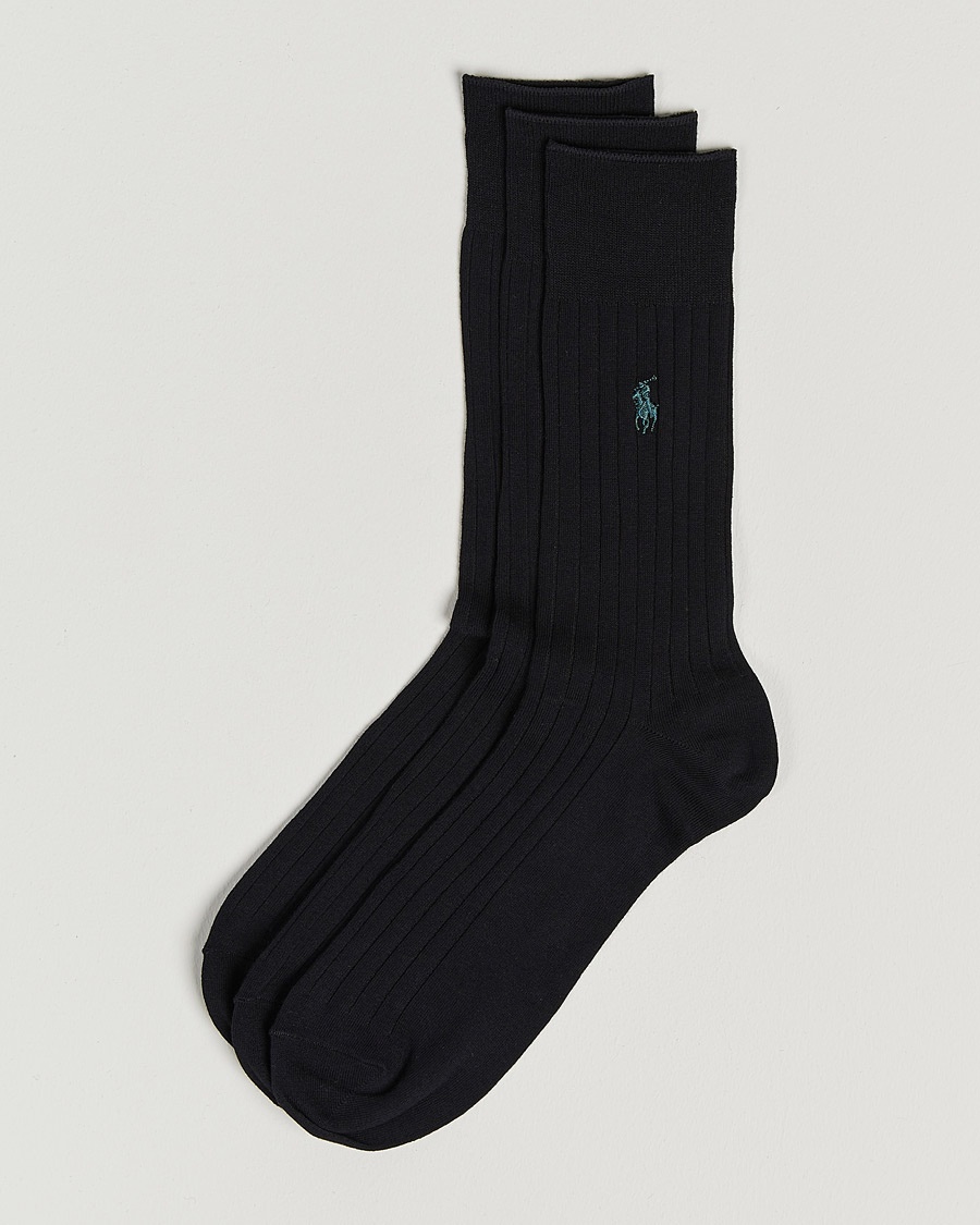 Polo Ralph Lauren 3-Pack Egyptian Rib Crew Socks Black – Sort